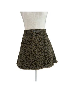 Zara Leopard Print Distressed Mini Skirt Size L Cotton Blend Womens Animal Print